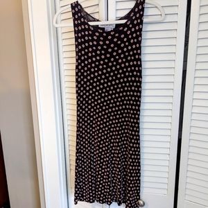 90s Black Sleeveless Dress with Pink floral dots, by La Belle, Size Med / Large